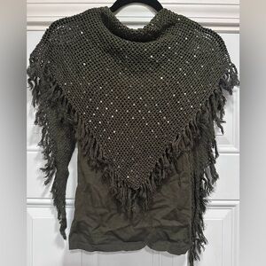 INC International Concepts Army Green Tank Top attached Fringe Scarf. Small